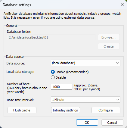 Database settings for IQFeed Backfill Tool by MabeKit use
